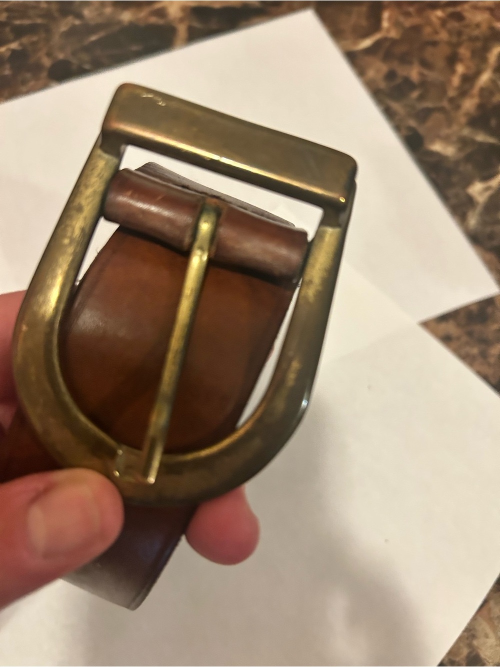 Men's Brown Leather Belt with Brass Buckle